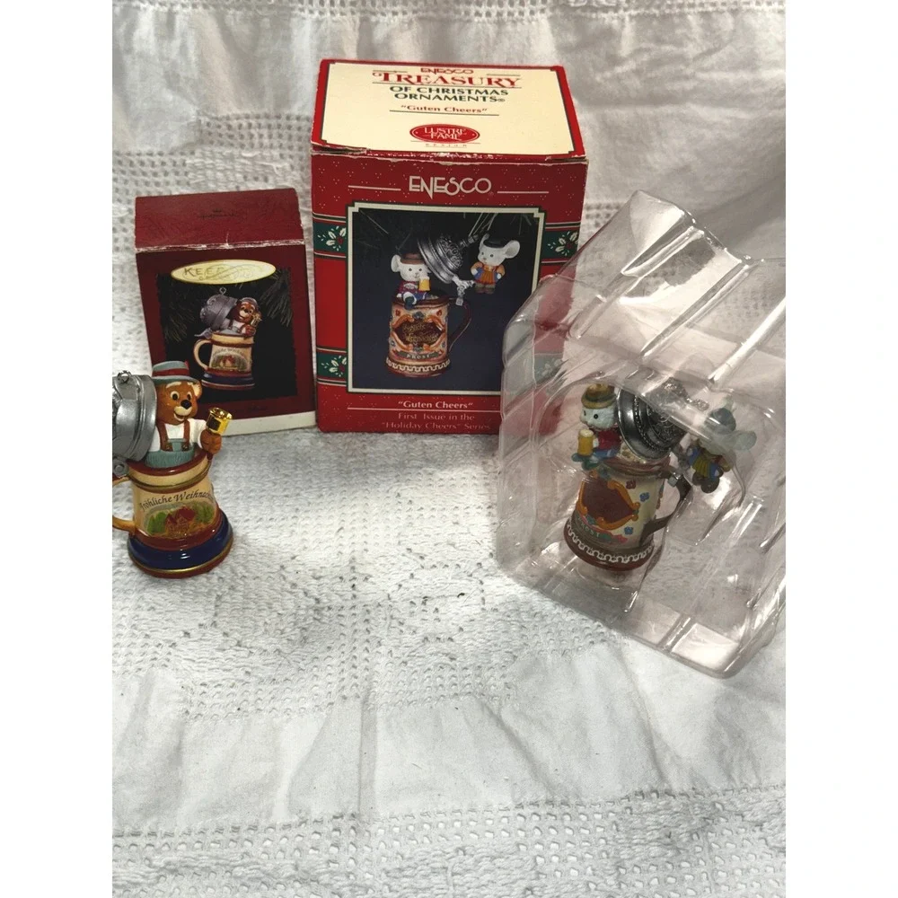 Vintage Hallmark Enesco Ornament Lot Bear Mouse Beer Stein German Theme